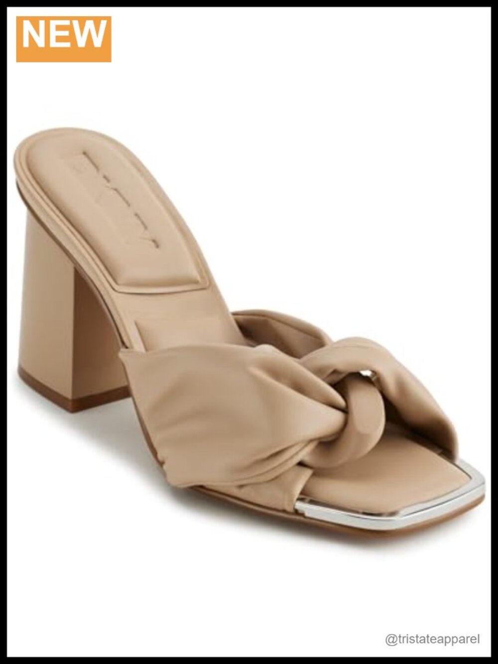 Slip On Peep Toe Heeled Sandal Mule with Chain & Block Heel